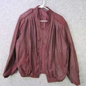 King's Road Leather Jacket Mens Large Burgundy Zip Bomber Elastic Hem Pockets